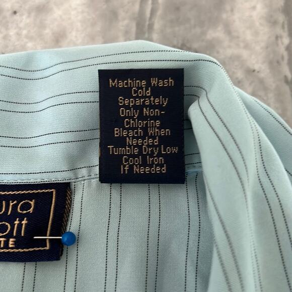 Laura Scott Petite Blue Silky Pinstripe Blouse Size 8P Office Dress Casual - Picture 5 of 8